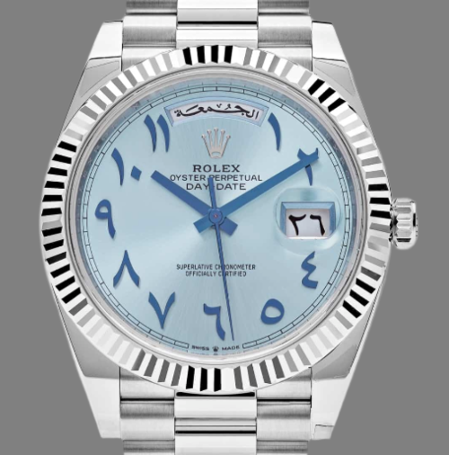 ROLEX PLATINUM DAY-DATE PRESIDENTIAL ICE BLUE ARABIC DIAL 228206