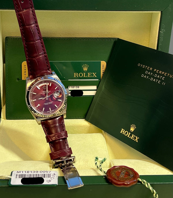 Rolex - Unworn White Gold Day-Date Presidential Italian Day-Wheel Cherry Dial Full Stickers 118139