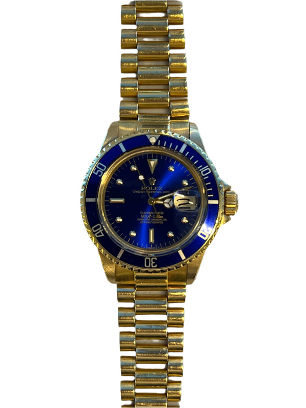 Rolex - Pre-owned Yellow Gold Submariner Blue Nipple Dial 1680 President Bracelet Bluesy