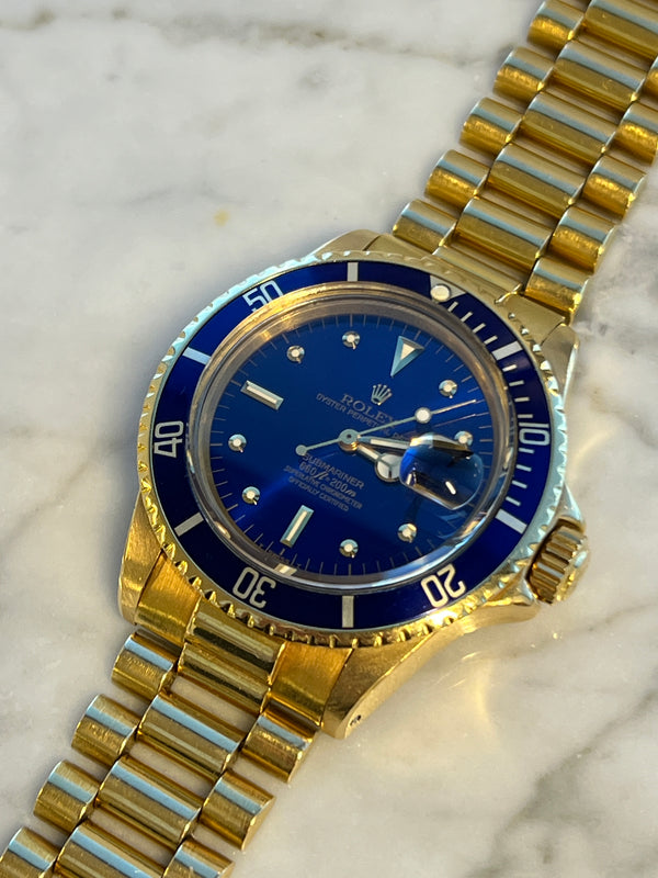 Rolex - Pre-owned Yellow Gold Submariner Blue Nipple Dial 1680 President Bracelet Bluesy