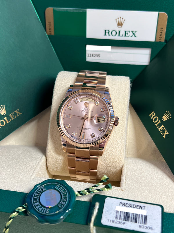 Rolex - Pre-owned Rose Gold Day-Date 36 Presidential Pink Diamond Dial Asian Day & Date Wheel