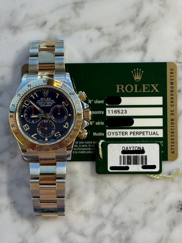 Rolex - Pre-owned Two Tone Daytona Blue Arabic Dial 116523