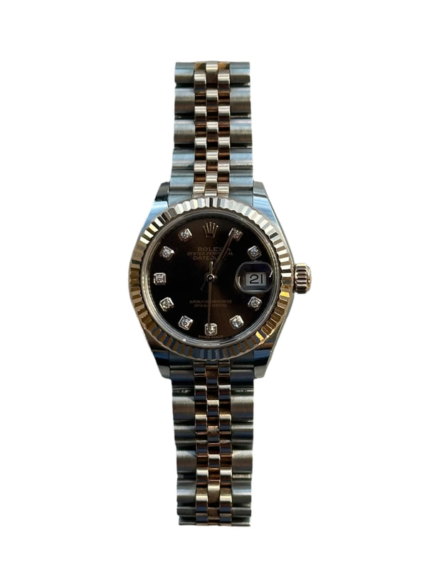 Rolex - Pre-owned Two Tone Rose Gold Datejust 28mm Chocolate Diamond Dial 279171