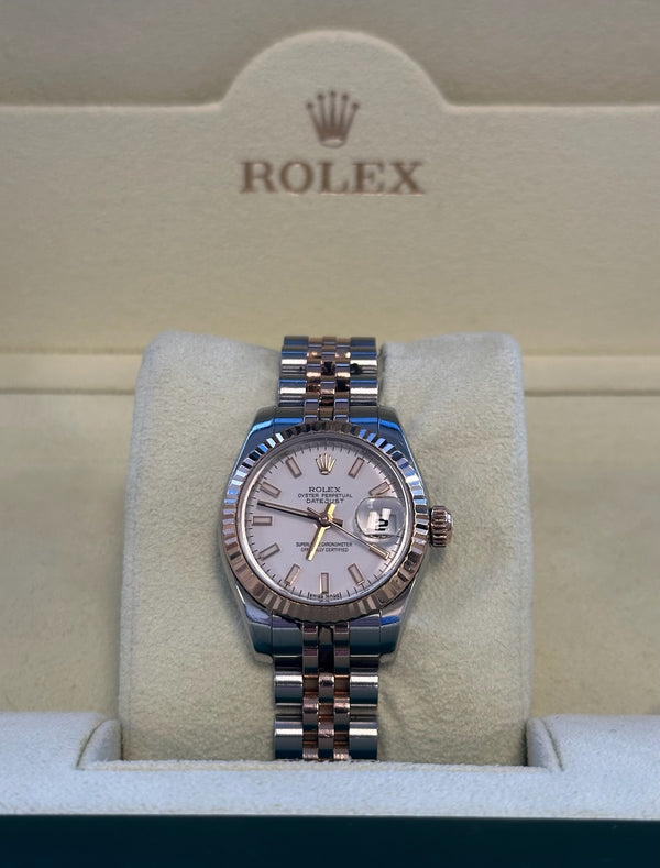 Rolex - Pre-owned Two Tone Rose Gold Datejust 26mm White Dial 179171