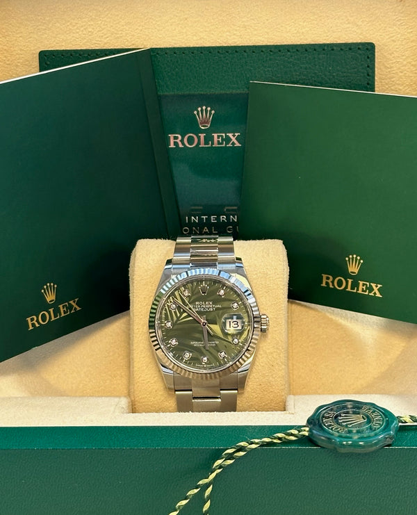 Rolex - Pre-owned Datejust 36mm Green Palm Motif Diamond Dial Oyster Bracelet 126234