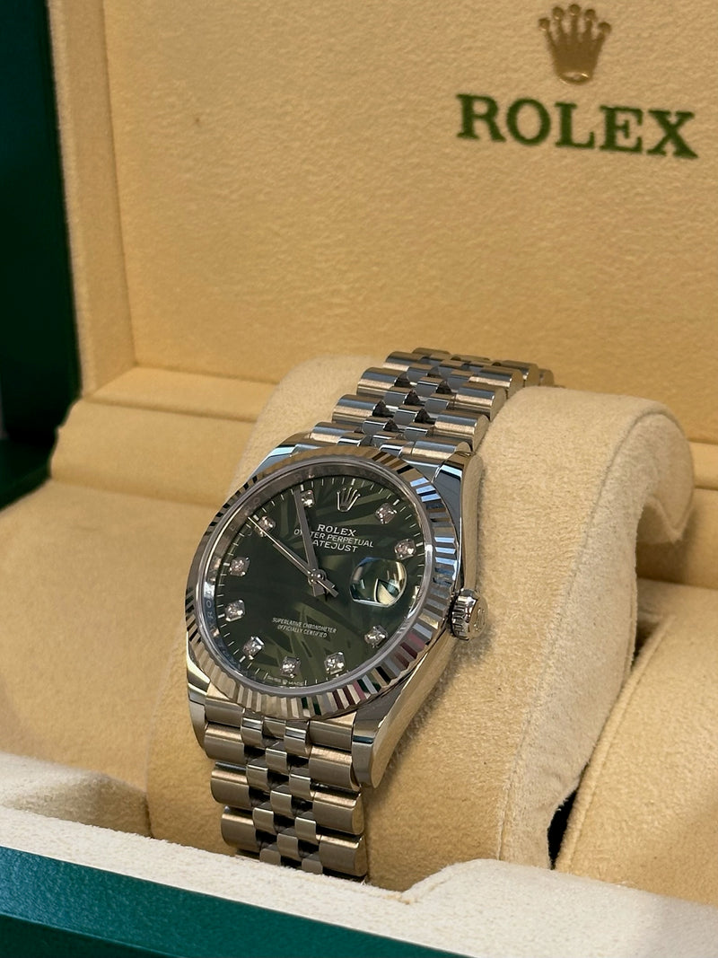 Rolex - Pre-owned Datejust 36mm Green Palm Motif Diamond Dial Jubilee Bracelet 126234