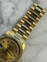 Rolex - Pre-owned Yellow Gold Day-Date Double Quick Set 36mm Ruby & Diamond Champagne Dial 18238LR