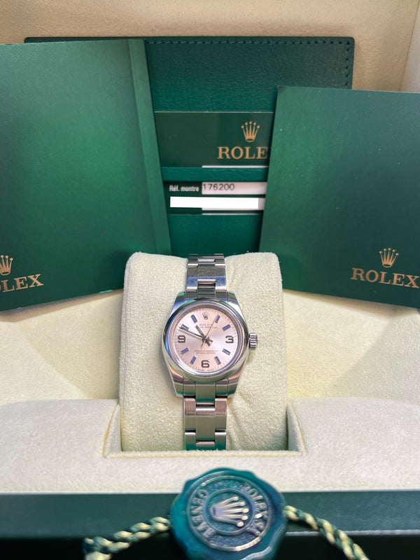 Rolex - Pre-owned Oyster Perpetual 26mm Silver & Purple Dial 176200