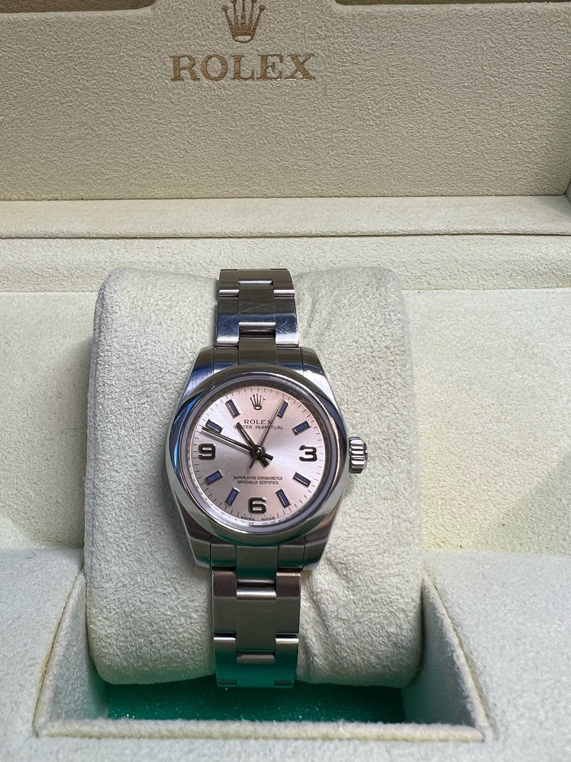 Rolex - Pre-owned Oyster Perpetual 26mm Silver & Purple Dial 176200