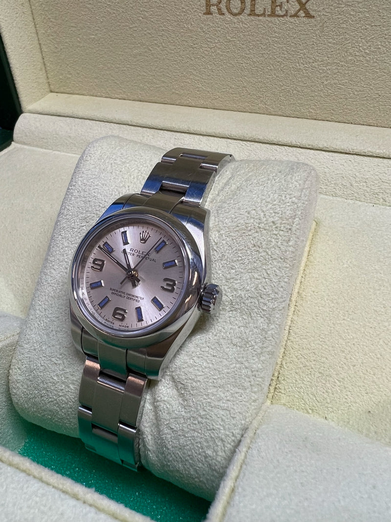 Rolex - Pre-owned Oyster Perpetual 26mm Silver & Purple Dial 176200