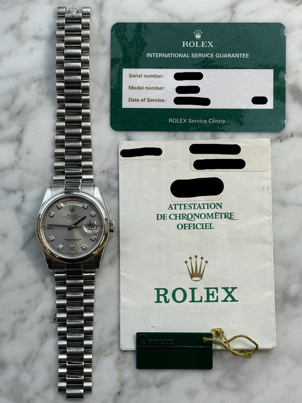 Rolex - Pre-owned Platinum Day-Date 36 Presidential Grey Diamond Dial 118206