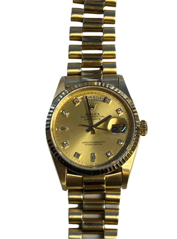 Rolex - Pre-owned Yellow Gold Day-Date Double Quick Set 36mm Diamond Champagne Dial 18238