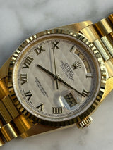 Rolex - Pre-owned Yellow Gold Day-Date 36mm Asian Day & Date-Wheel White Pyramid Roman Dial 18238