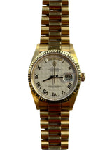 Rolex - Pre-owned Yellow Gold Day-Date 36mm Asian Day & Date-Wheel White Pyramid Roman Dial 18238