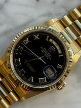 Rolex - Pre-owned Yellow Gold Day-Date 36mm Asian Day & Date-Wheel Black Pyramid Roman Dial 18238