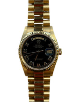 Rolex - Pre-owned Yellow Gold Day-Date 36mm Asian Day & Date-Wheel Black Pyramid Roman Dial 18238