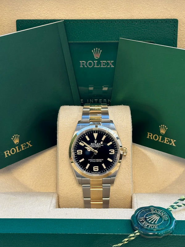 Rolex - Pre-owned Two Tone Yellow Gold Explorer 36mm Black Dial 124273