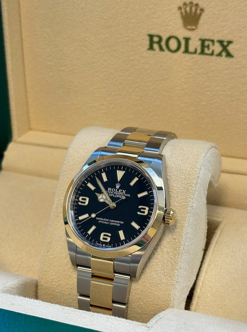 Rolex - Pre-owned Two Tone Yellow Gold Explorer 36mm Black Dial 124273