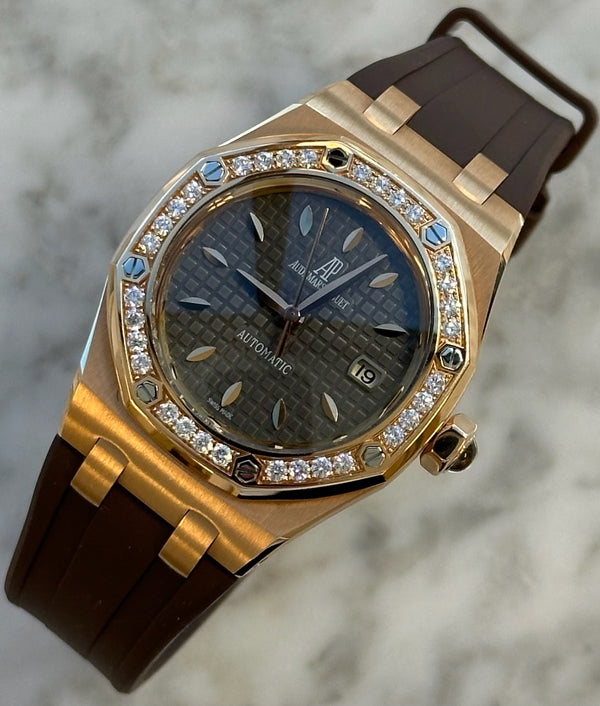 Audemars Piguet - Pre-owned Royal Oak Lady Brown Dial Diamond Bezel 77321OR.ZZ.D080CA.01