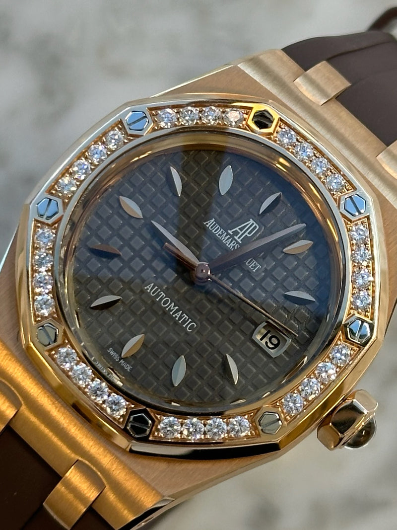 Audemars Piguet - Pre-owned Royal Oak Lady Brown Dial Diamond Bezel 77321OR.ZZ.D080CA.01