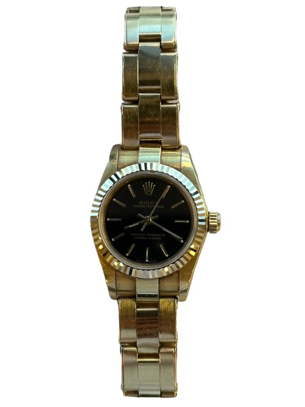 Rolex - Pre-owned Yellow Gold Oyster Perpetual 24mm Black Dial 76198