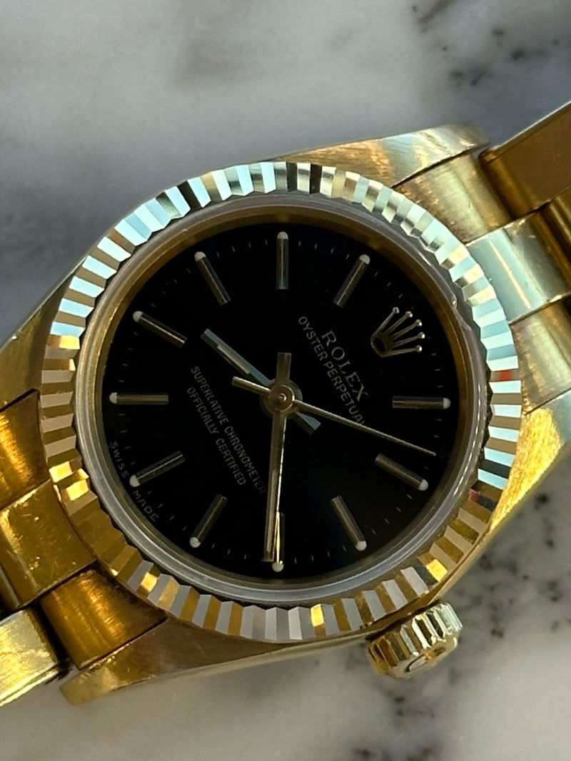 Rolex - Pre-owned Yellow Gold Oyster Perpetual 24mm Black Dial 76198