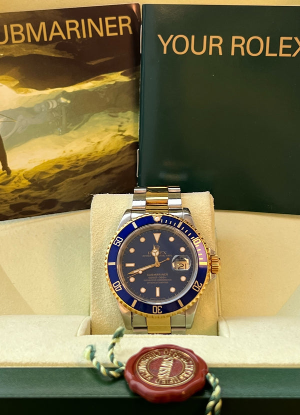 Rolex - Pre-owned Two Tone Yellow Gold Submariner Blue Dial 16613