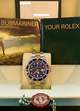 Rolex - Pre-owned Two Tone Yellow Gold Submariner Blue Dial 16613