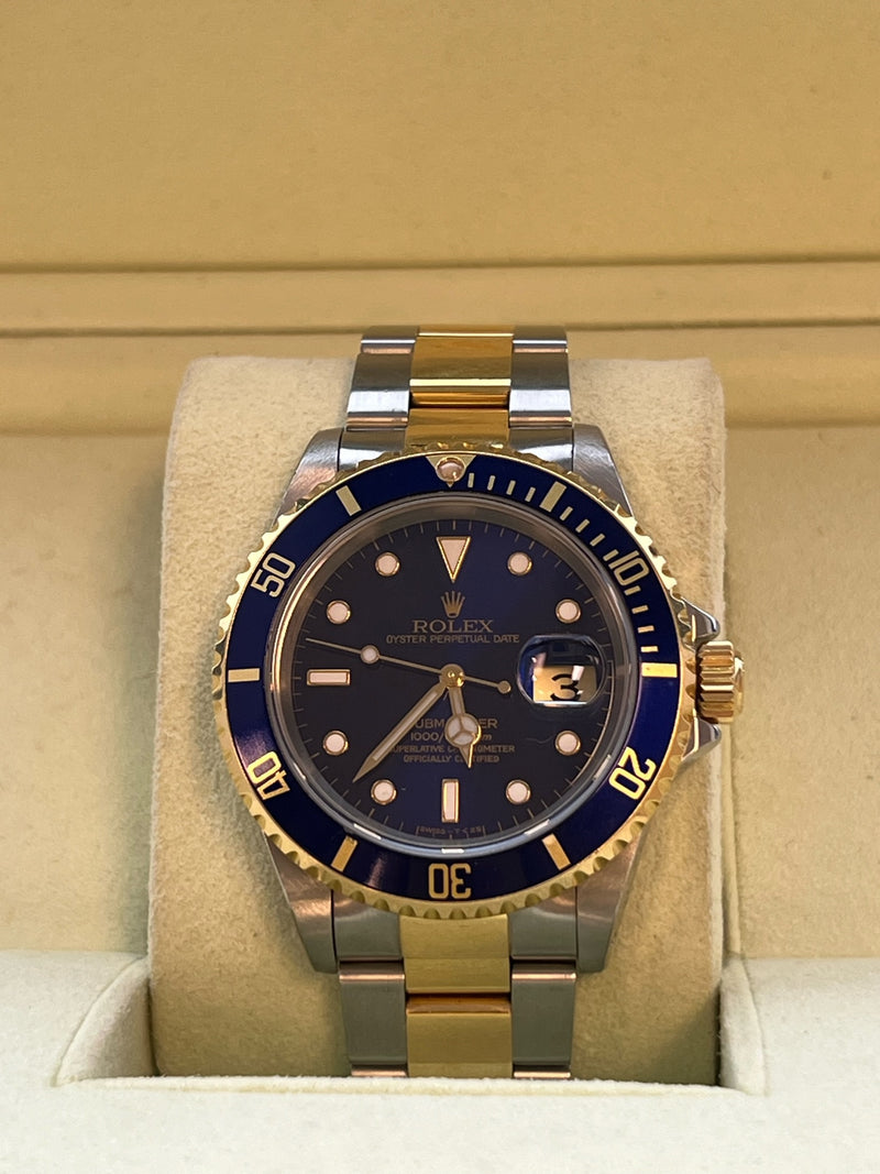 Rolex - Pre-owned Two Tone Yellow Gold Submariner Blue Dial 16613