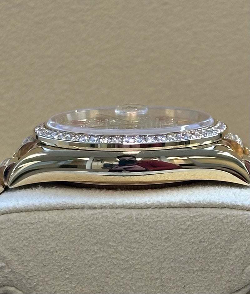 Rolex - Pre-owned Yellow Gold Day-Date 36mm Presidential Pave Rainbow Diamond Dial Diamond Bezel 128348RBR