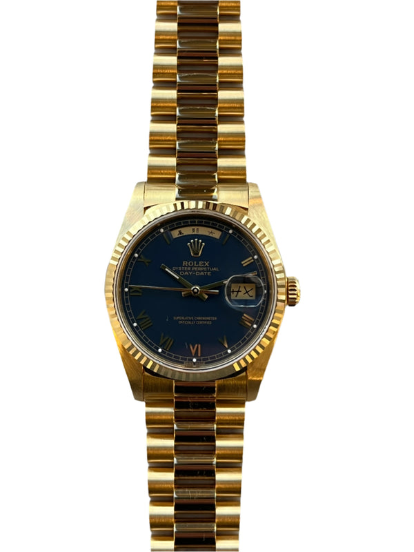 Rolex - Pre-owned Yellow Gold Day-Date Double Quick Set 36mm Asian Day & Date-Wheel Blue Roman Dial 18238