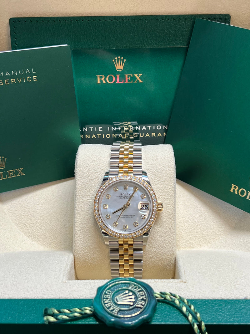 Rolex - Pre-owned Two Tone Yellow Gold Datejust 31mm MOP (Mother of Pearl) Dial Diamond Bezel 278383RBR