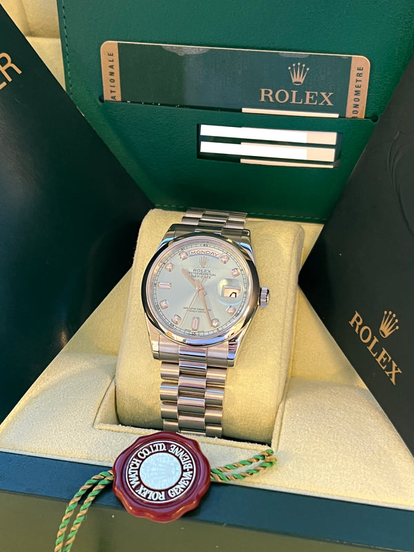 Rolex - Pre-owned Platinum Day-Date 36 Presidential Ice Blue Diamond Dial 118206