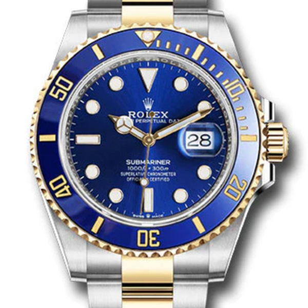 Rolex Pre owned Two Tone Yellow Gold Submariner Bluesy 126613LB