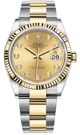 Rolex - Pre-owned Two Tone Yellow Gold Datejust 36mm Champagne Diamond Dial 126233