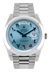 Rolex - Unworn Platinum Day-Date Presidential Ice Blue Arabic Dial 228206