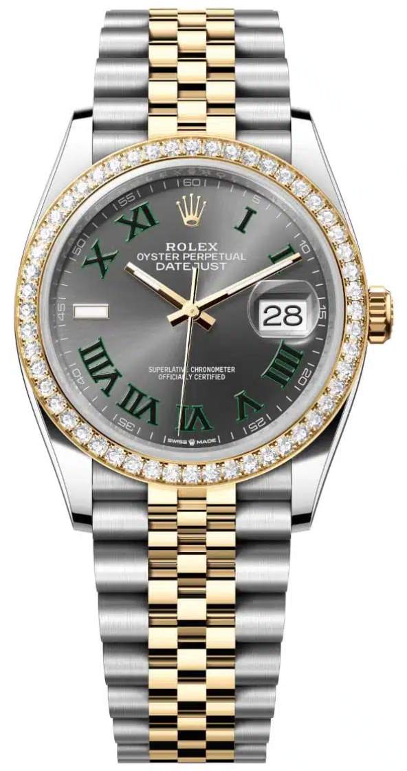 Rolex - Unworn Two Tone Yellow Gold Datejust 36mm Wimbledon Dial Diamond Bezel 126283RBR