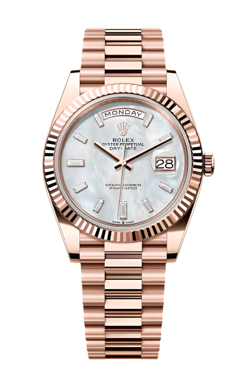 Rolex - Unworn Rose Gold Day-Date 40 Presidential Mother of Pearl (MOP) Baguette Dial 228235