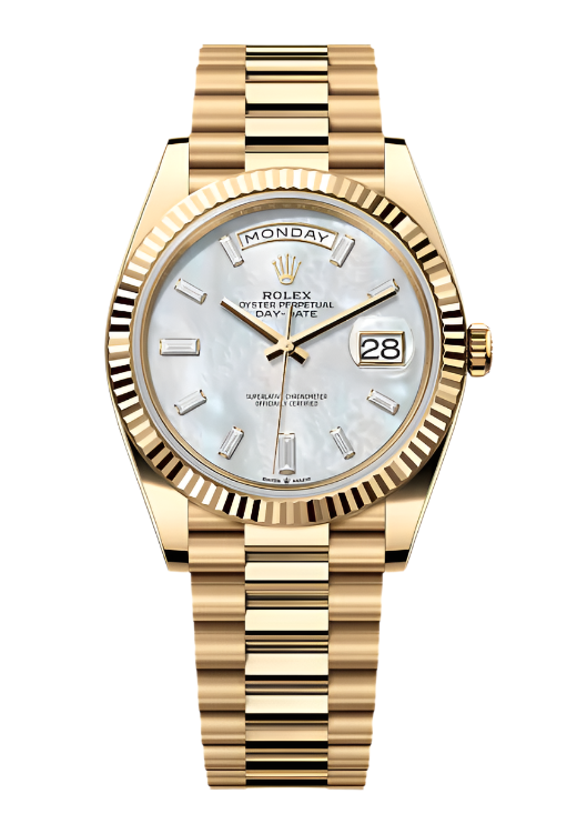 Rolex - Unworn Yellow Gold Day-Date Presidential Mother of Pearl (MOP) Baguette Dial 228238