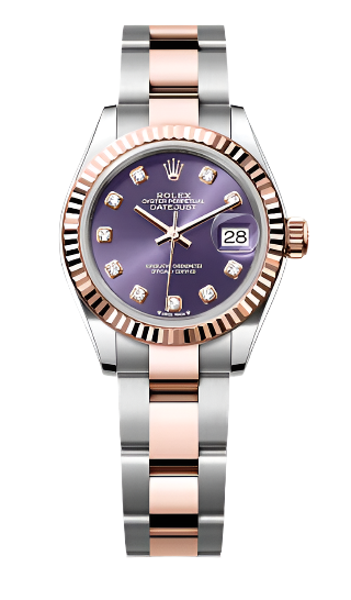 Rolex - Unworn Two Tone Rose Gold Datejust 28mm Purple Diamond Dial Oyster Bracelet 279171