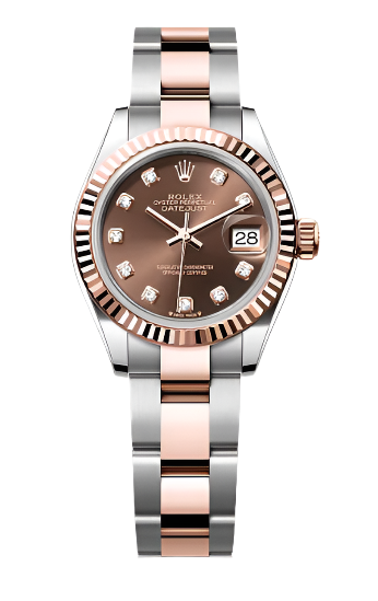 Rolex - Unworn Two Tone Rose Gold Datejust 28mm Chocolate Diamond Dial Oyster Bracelet 279171