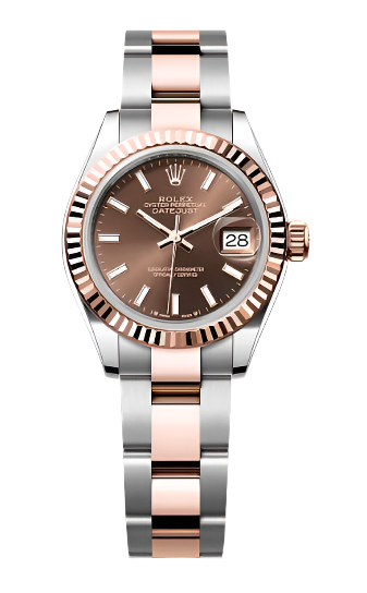 Rolex - Unworn Two Tone Rose Gold Datejust 28mm Chocolate Index Dial Oyster Bracelet 279171