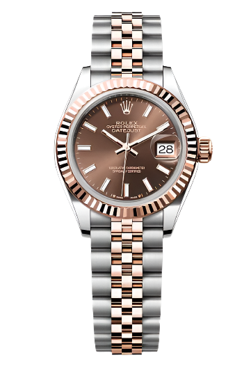 Rolex - Unworn Two Tone Rose Gold Datejust 28mm Chocolate Index Dial Jubilee Bracelet 279171