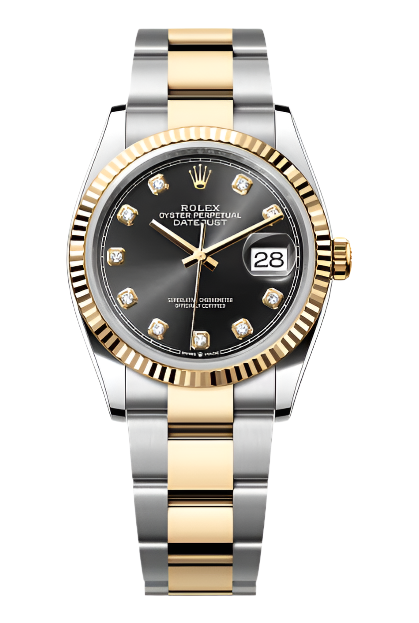 Rolex - Unworn Two Tone Yellow Gold Datejust 36mm Black Diamond Dial Oyster Bracelet 126233