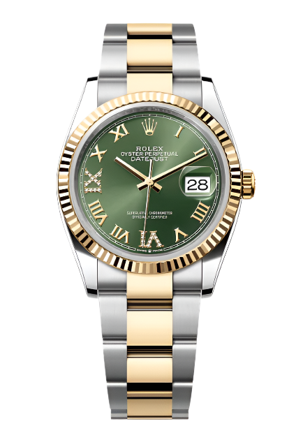 Rolex - Unworn Two Tone Yellow Gold Datejust 36mm Olive Green Diamond VI Dial Oyster Bracelet 126233