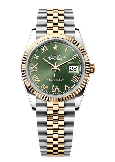 Rolex - Unworn Two Tone Yellow Gold Datejust 36mm Green Diamond VI Dial Jubilee Bracelet 126233