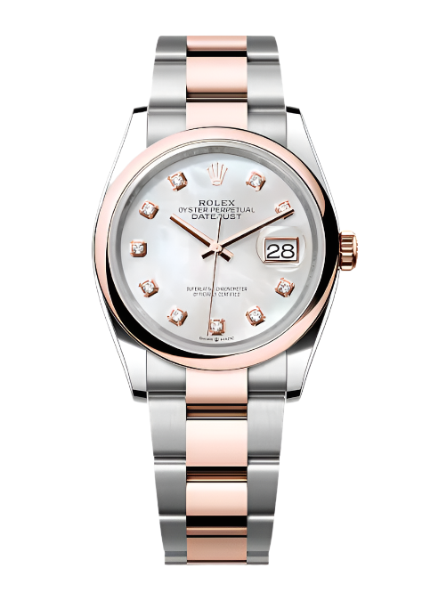 Rolex - Unworn Two Tone Rose Gold Datejust 36mm Mother of Pearl (MOP) Diamond Dial Oyster Bracelet 126201