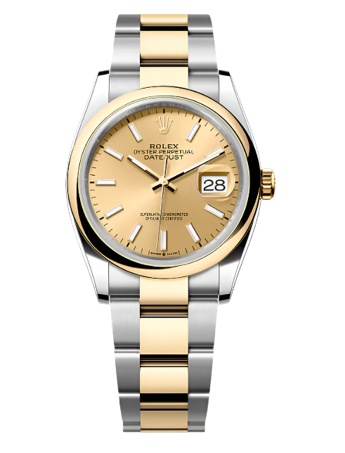 Rolex - Unworn Two Tone Yellow Gold Datejust 36mm Champagne Index Dial Oyster Bracelet 126203