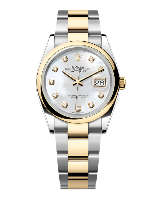 Rolex - Unworn Two Tone Yellow Gold Datejust 36mm Mother of Pearl (MOP) Diamond Dial Oyster Bracelet 126203