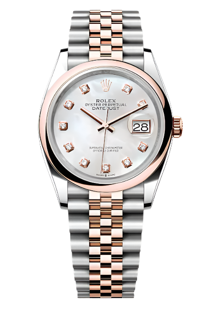 Rolex - Unworn Two Tone Rose Gold Datejust 36mm Mother of Pearl (MOP) Diamond Dial Jubilee Bracelet 126201